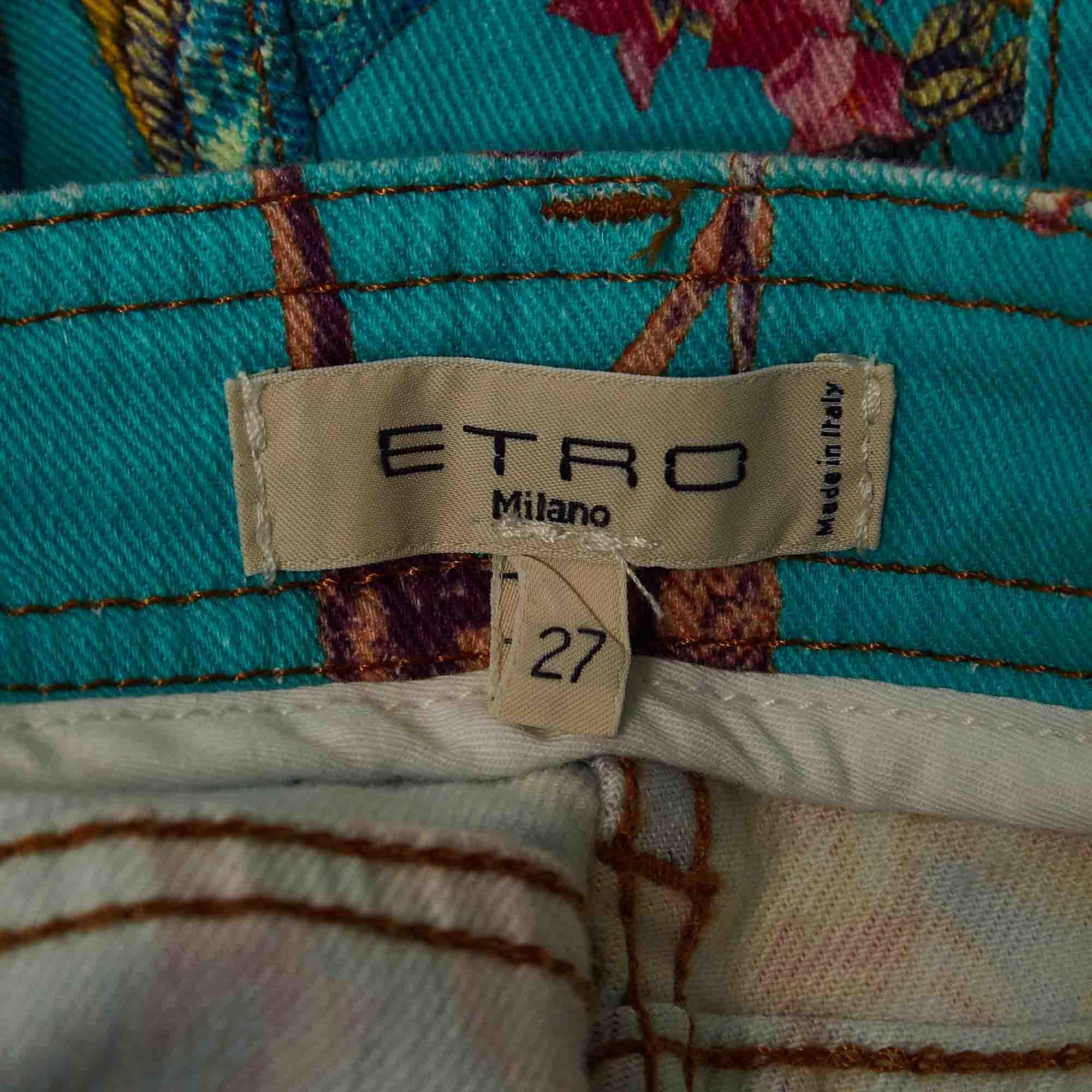 Etro Blue Print Denim Slim Fit Jeans M Waist 27