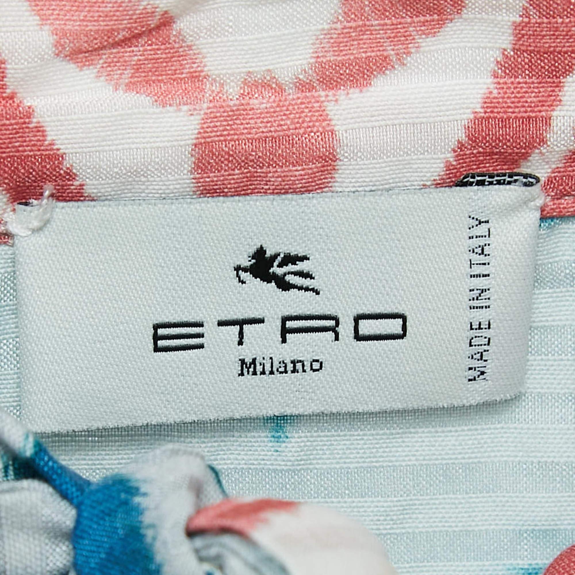 Etro Blue Printed Cotton Blend Billow Sleeve Blouse M In Good Condition For Sale In Dubai, Al Qouz 2