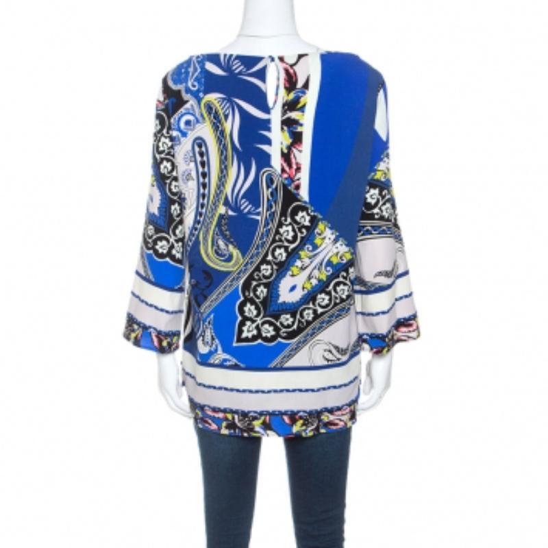 Bleu Etro Blue Printed Wool Crepe Top L