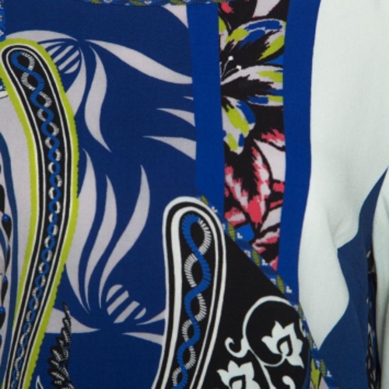 Etro Blue Printed Wool Crepe Top L Bon état à Dubai, Al Qouz 2