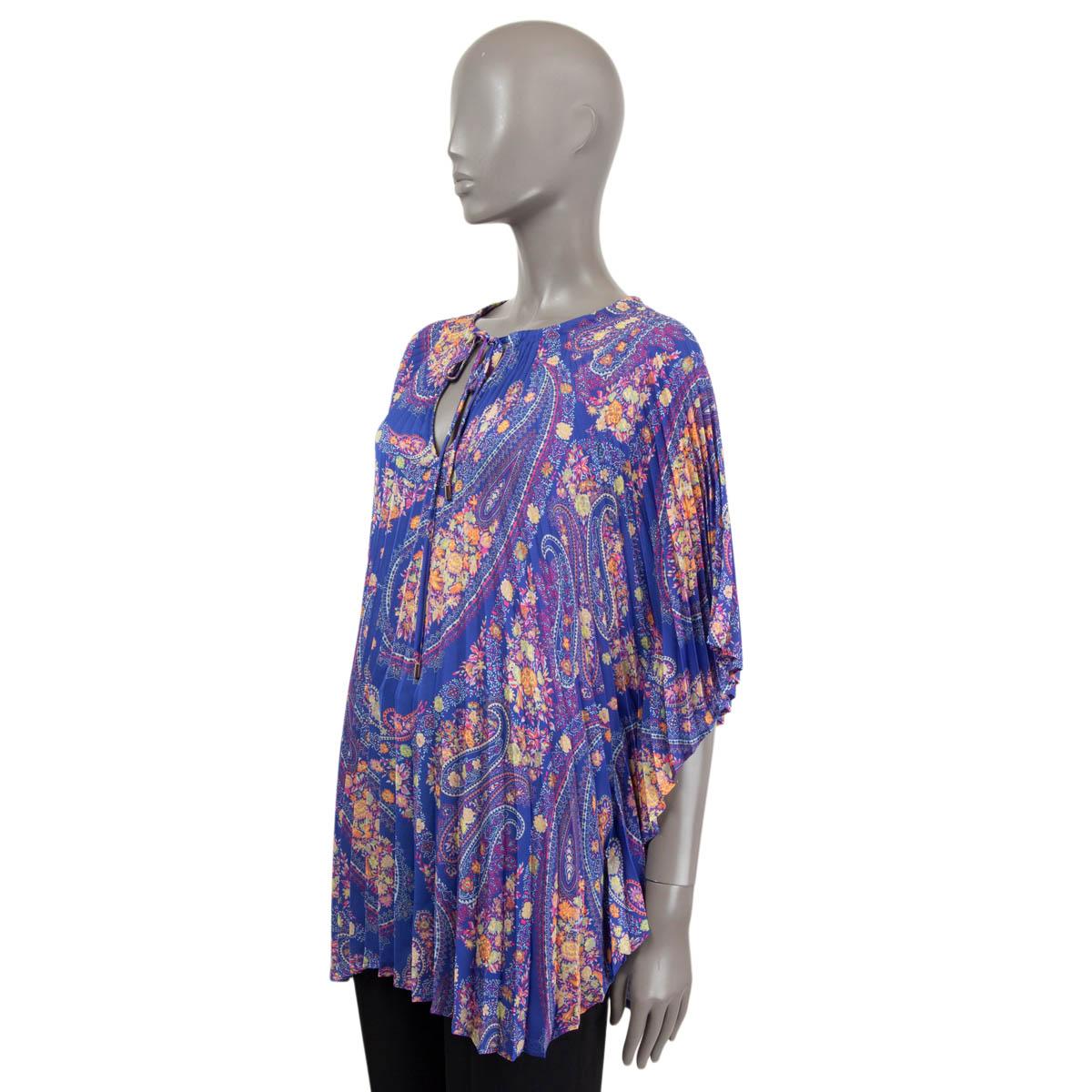 Women's ETRO blue purple silk RODIN PAISLEY PLEATED PONCHO Blouse Shirt ONE SIZE For Sale
