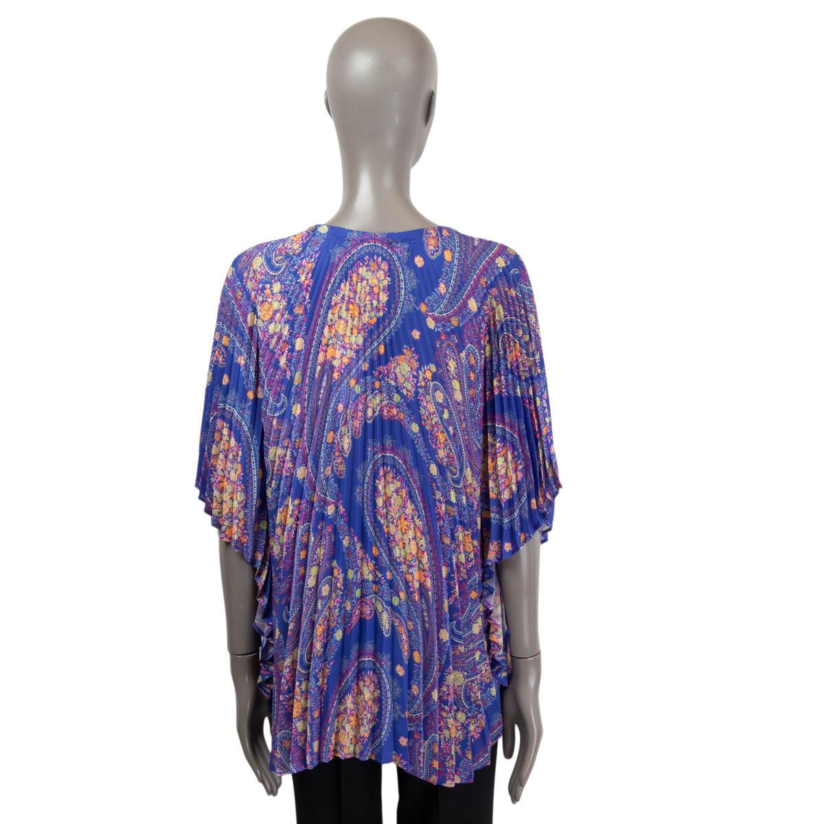 ETRO blue purple silk RODIN PAISLEY PLEATED PONCHO Blouse Shirt ONE SIZE For Sale 1