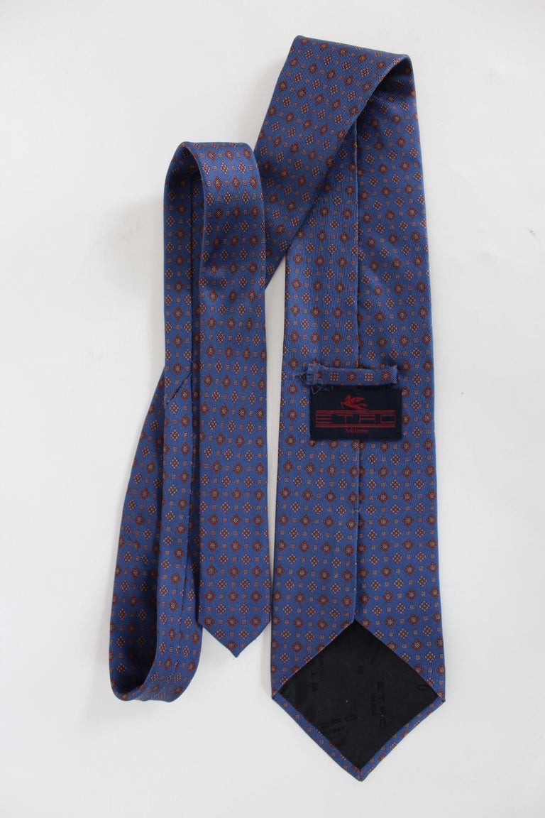 Etro Blue Red Silk Vintage Classic Tie For Sale at 1stDibs