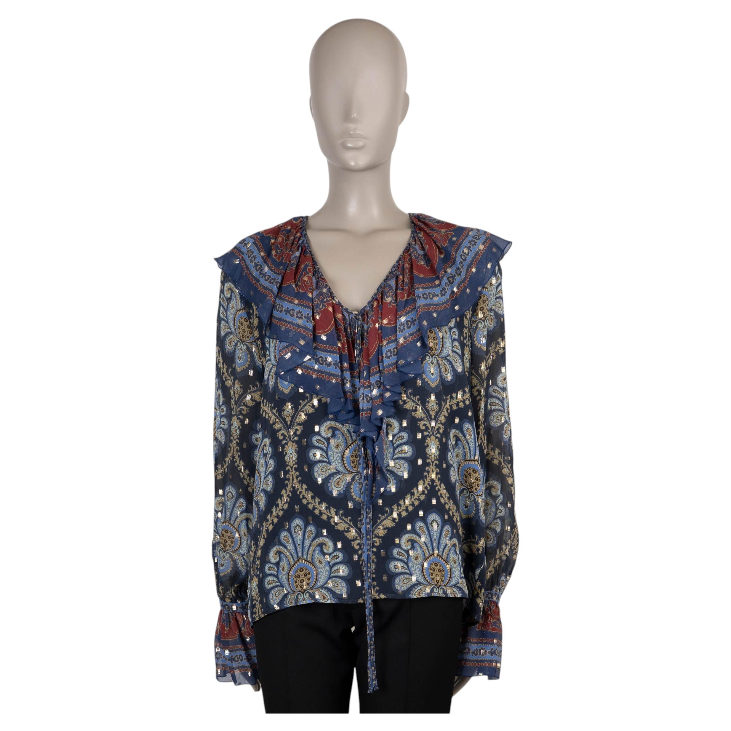 ETRO blue silk 2023 PAISLEY LUREX FIL COUPE Blouse Shirt 42 M