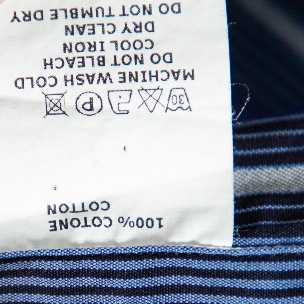 Etro - Chemise en coton rayée bleue à boutons sur le devant, taille M en vente 1