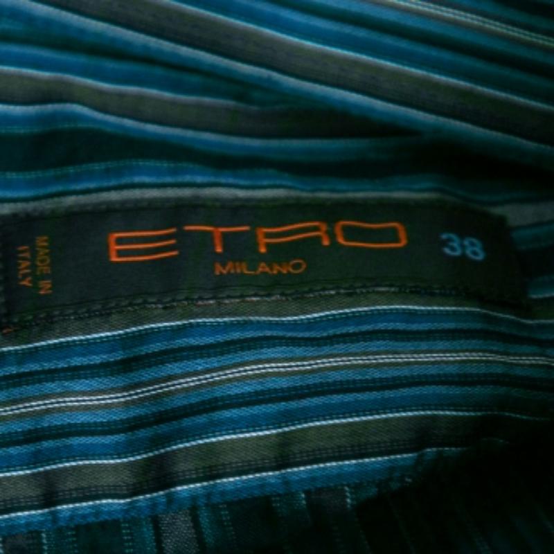 Nero Etro - Camicia in cotone a righe blu con bottoni sul davanti S in vendita