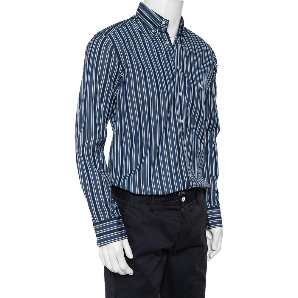 Etro Blue Striped Cotton Button Front Shirt S In Good Condition In Dubai, Al Qouz 2