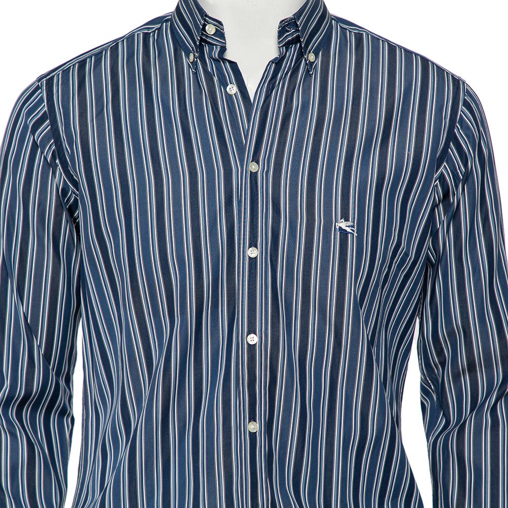 Men's Etro Blue Striped Cotton Button Front Shirt S