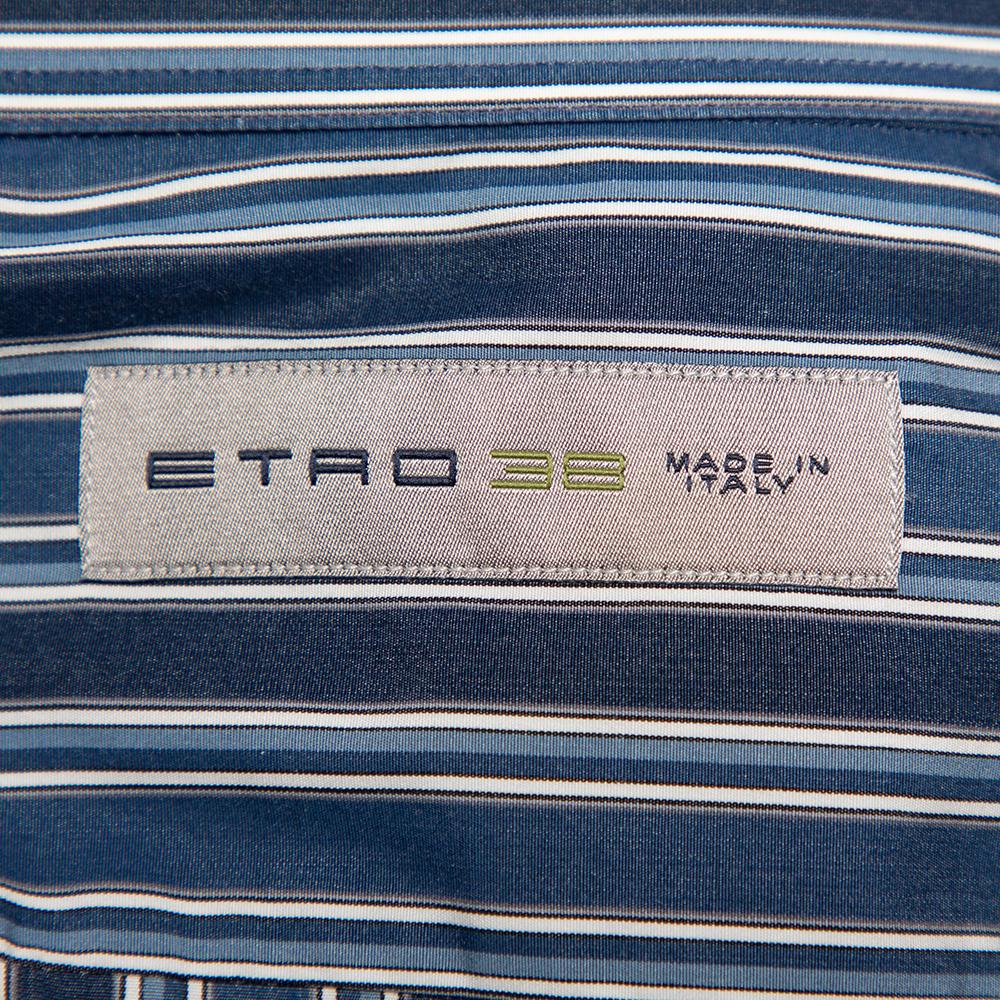 Etro Blue Striped Cotton Button Front Shirt S 1