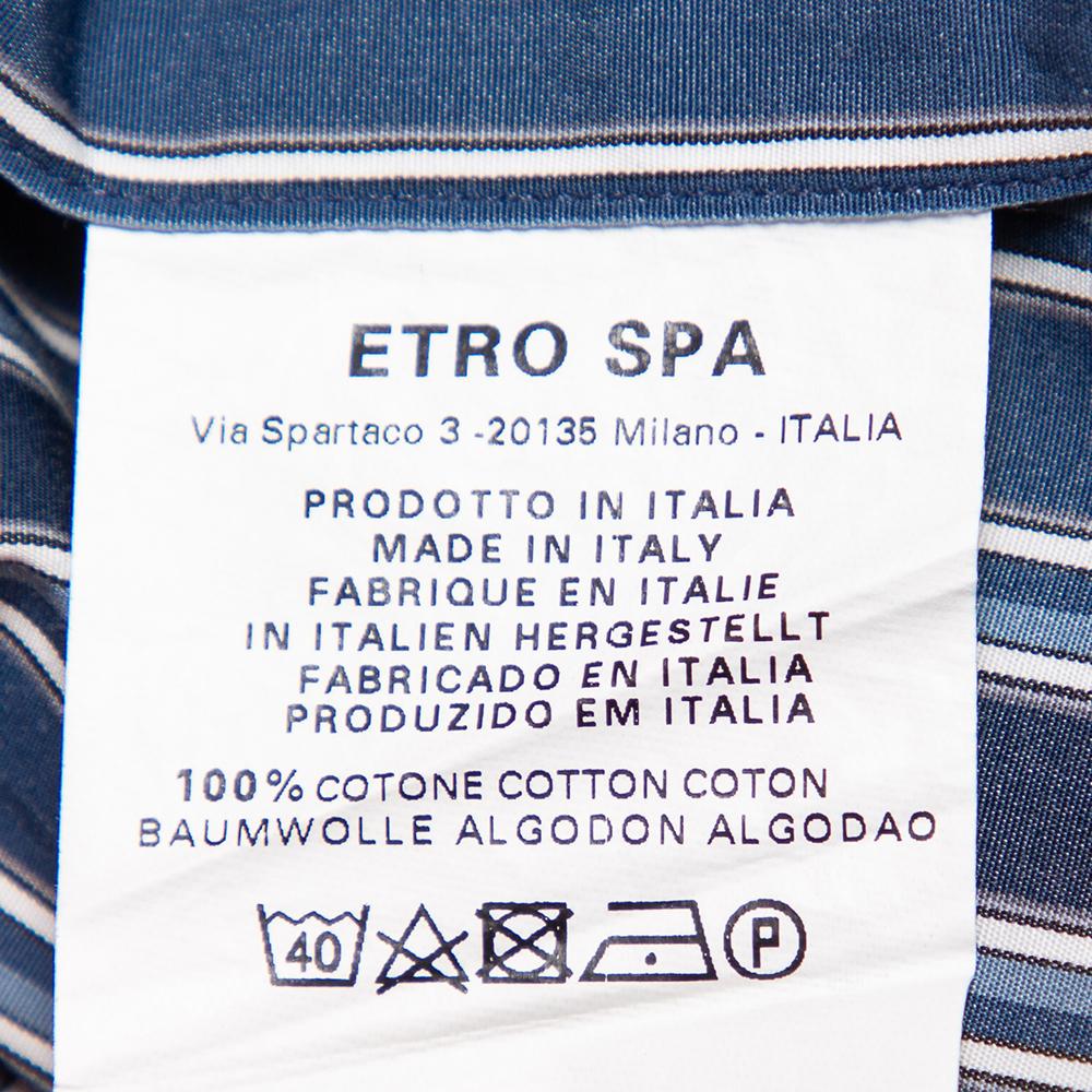 Etro Blue Striped Cotton Button Front Shirt S 2