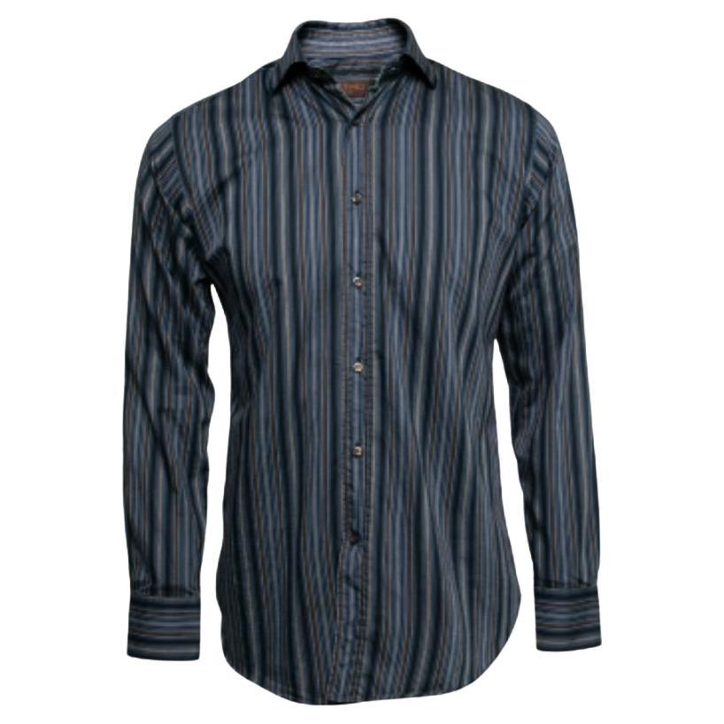 Etro - Camicia in cotone a righe blu con bottoni sul davanti S in vendita