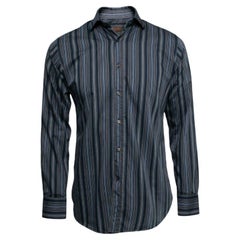Etro - Camicia in cotone a righe blu con bottoni sul davanti S
