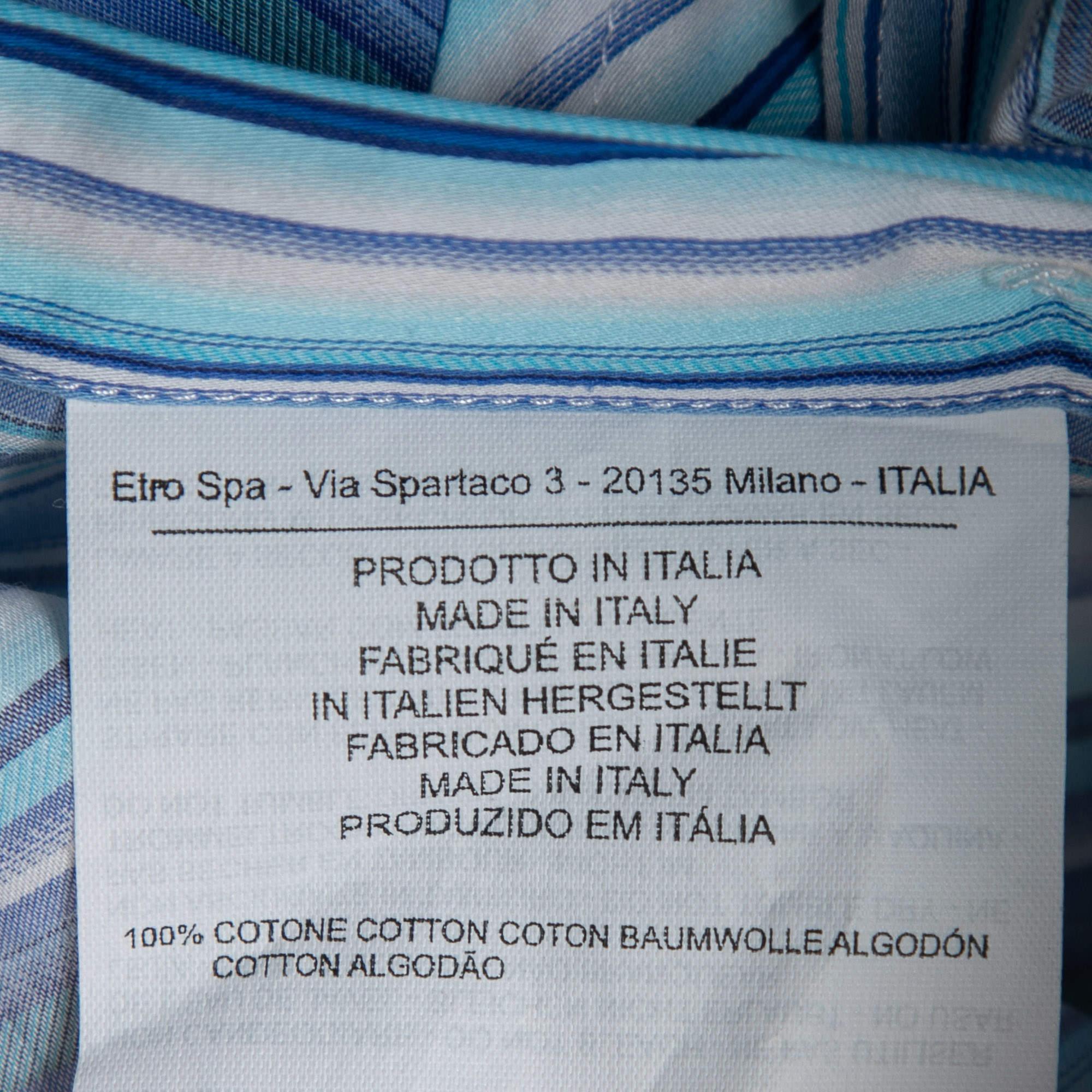 Etro Blue Striped Cotton Contrast Collar & Cuff Full Sleeve Shirt L For Sale 1