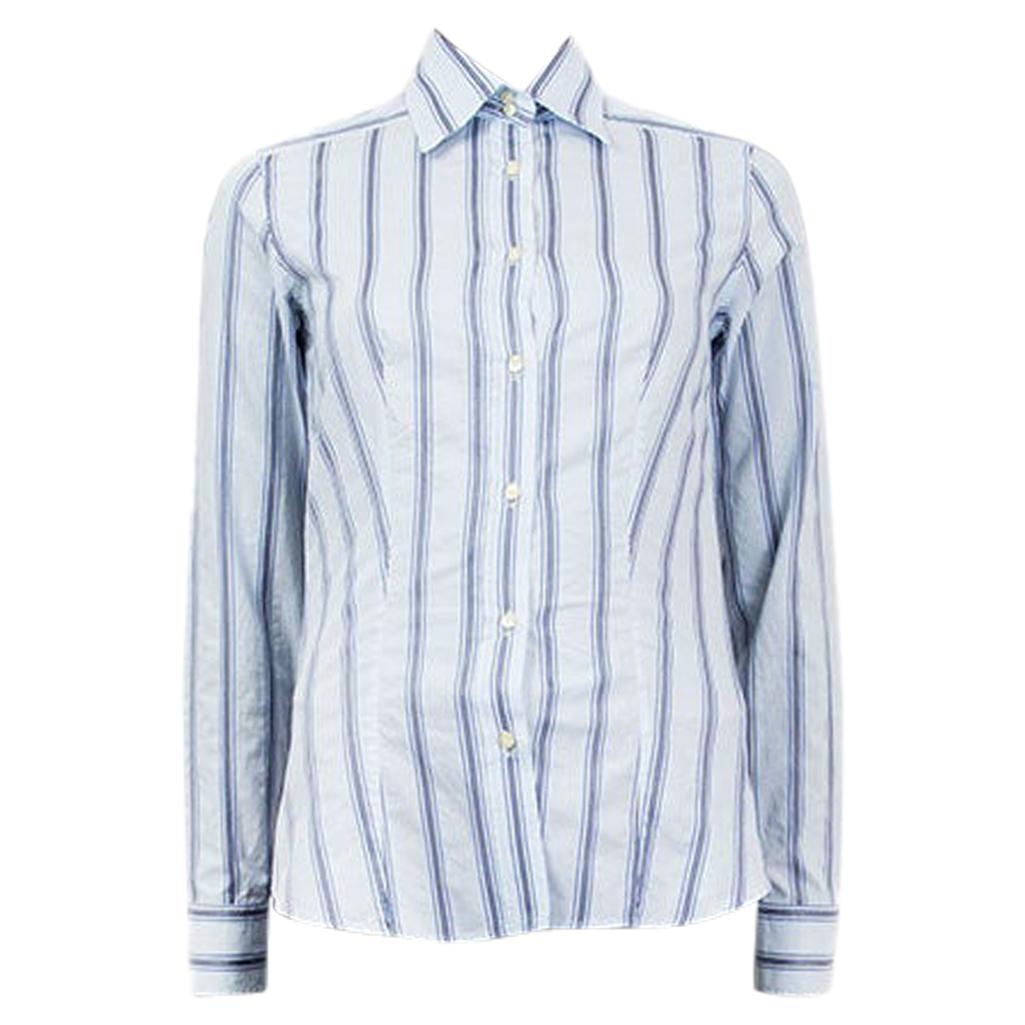 ETRO blue & white cotton  STRIPED Button-Up Shirt 38 XS For Sale