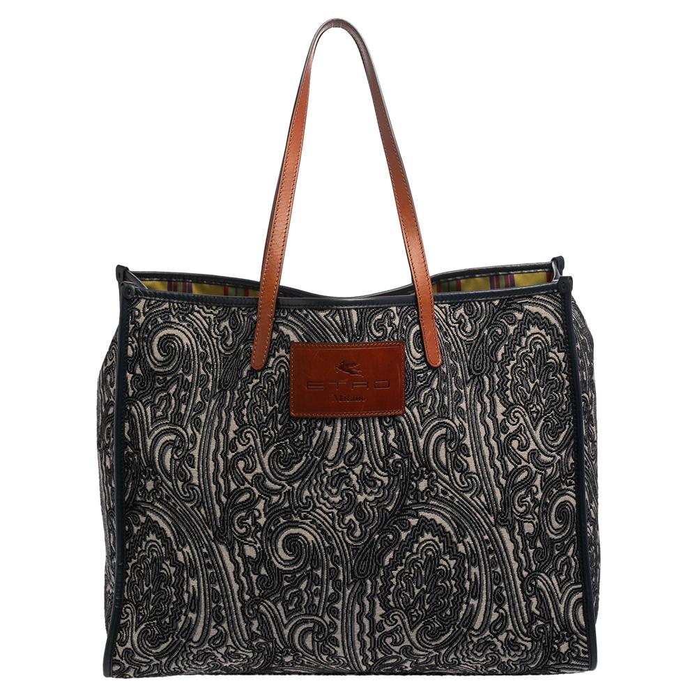 Etro Blue/White Paisley Jacquard Fabric Shopper Tote