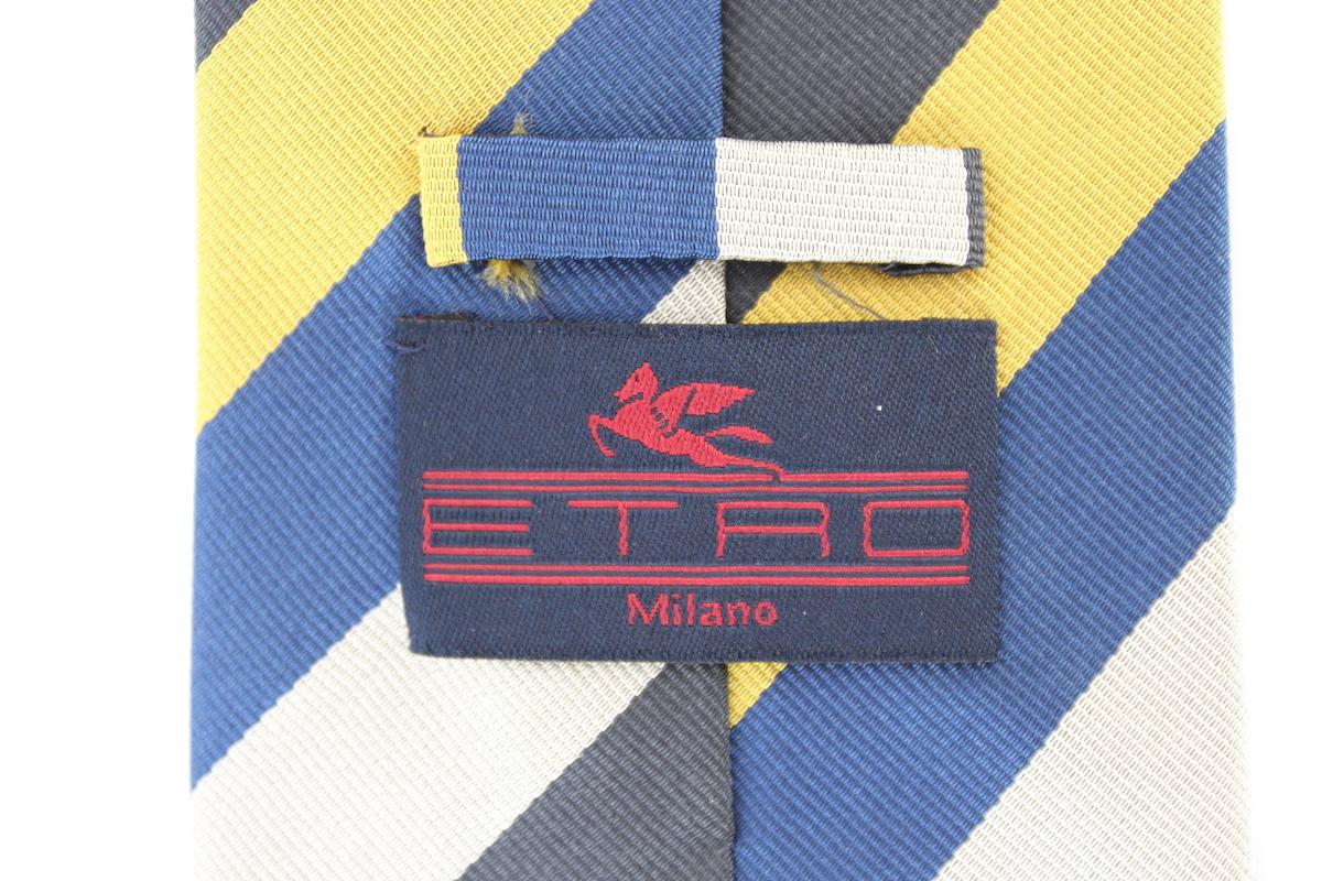 Etro Cravate régimentaire vintage en soie bleu jaune Excellent état - En vente à Brindisi, Bt