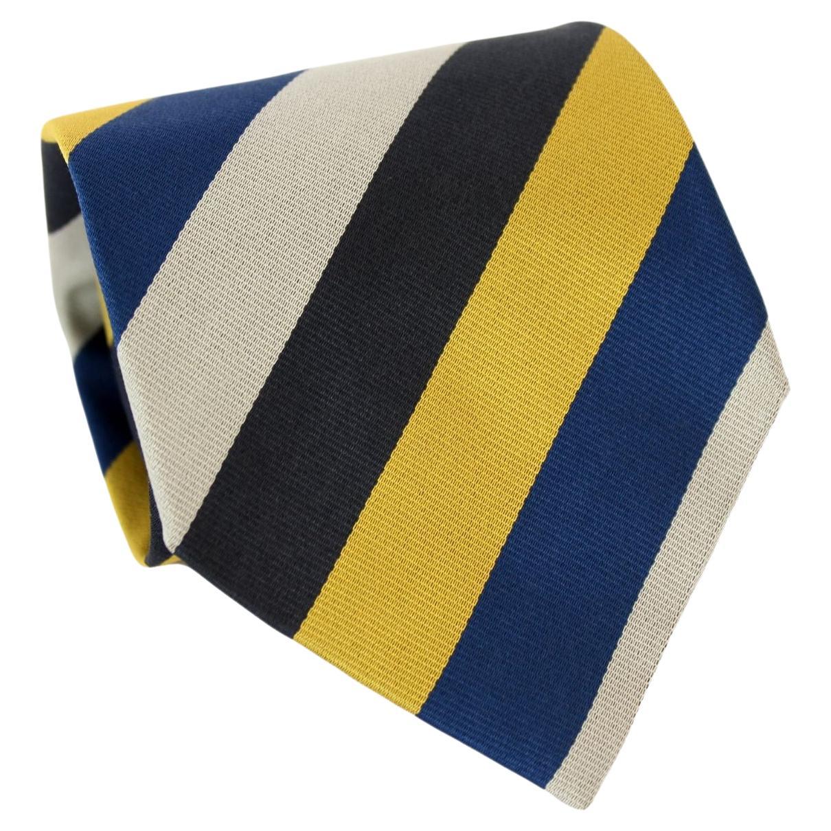 Etro Blue Yellow Silk Vintage Regimental Tie For Sale