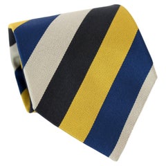 Etro Cravate régimentaire vintage en soie bleu jaune