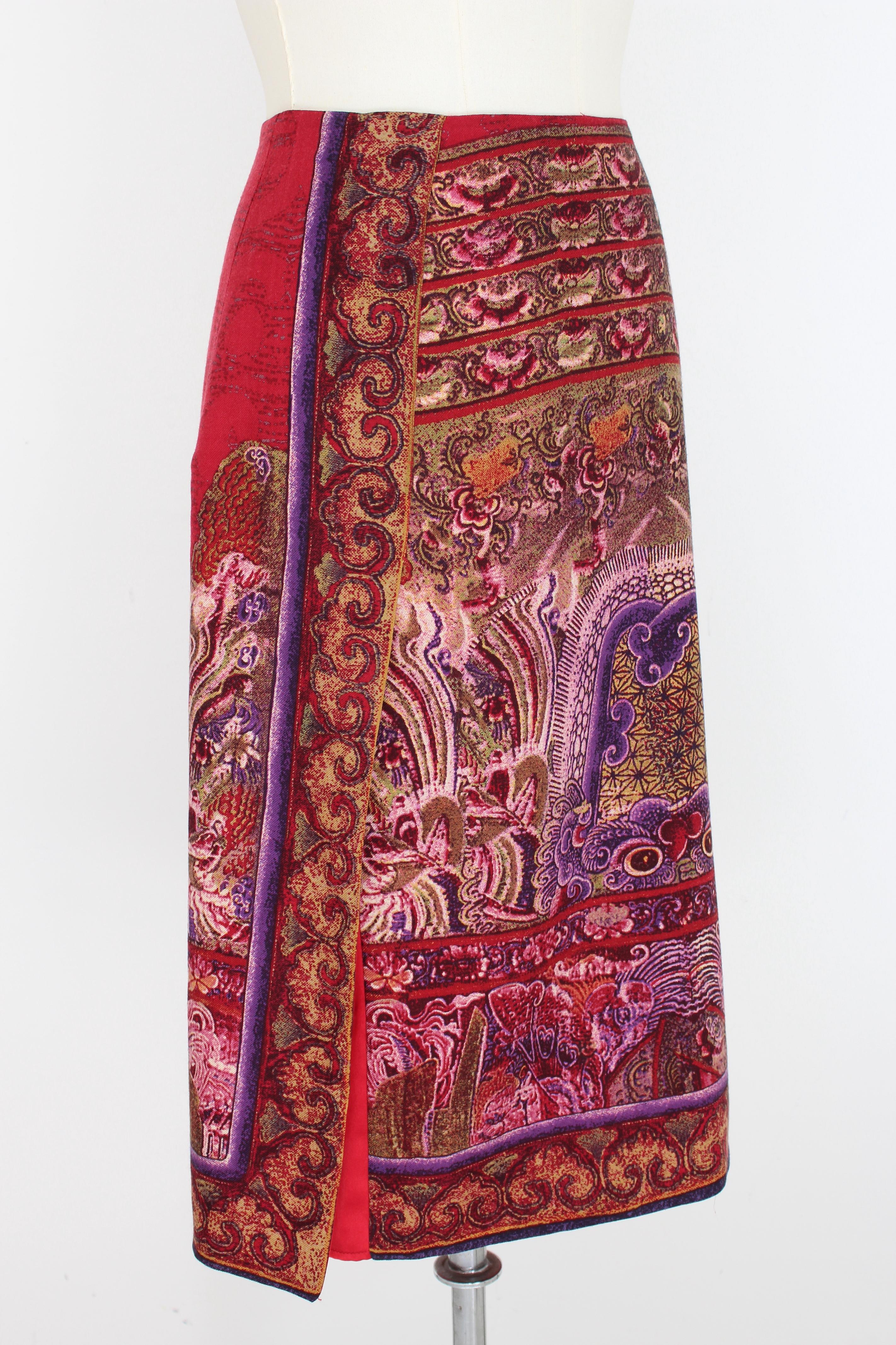 Etro Bordeaux Floral Wrap Skirt In Excellent Condition In Brindisi, Bt