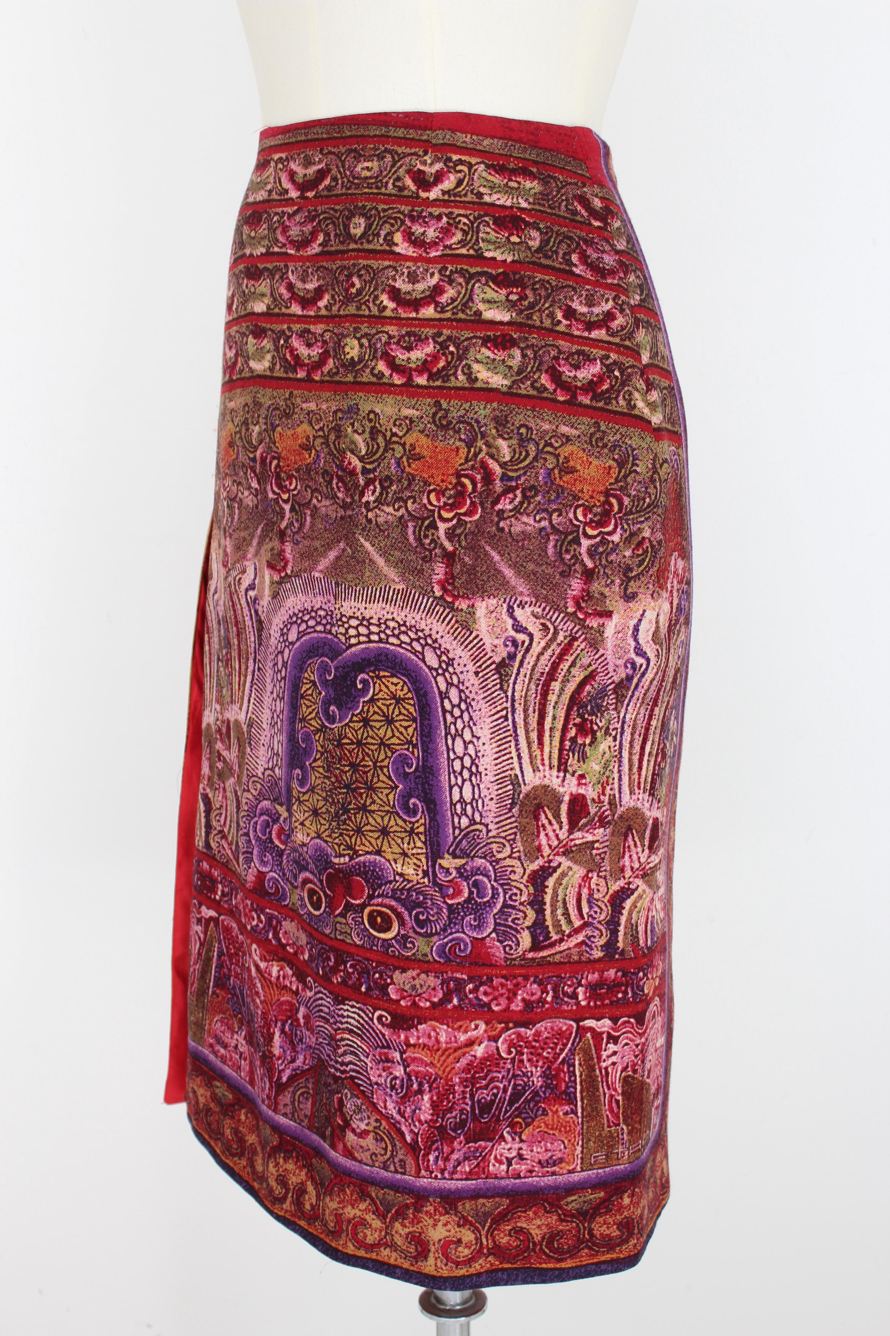 Women's Etro Bordeaux Floral Wrap Skirt