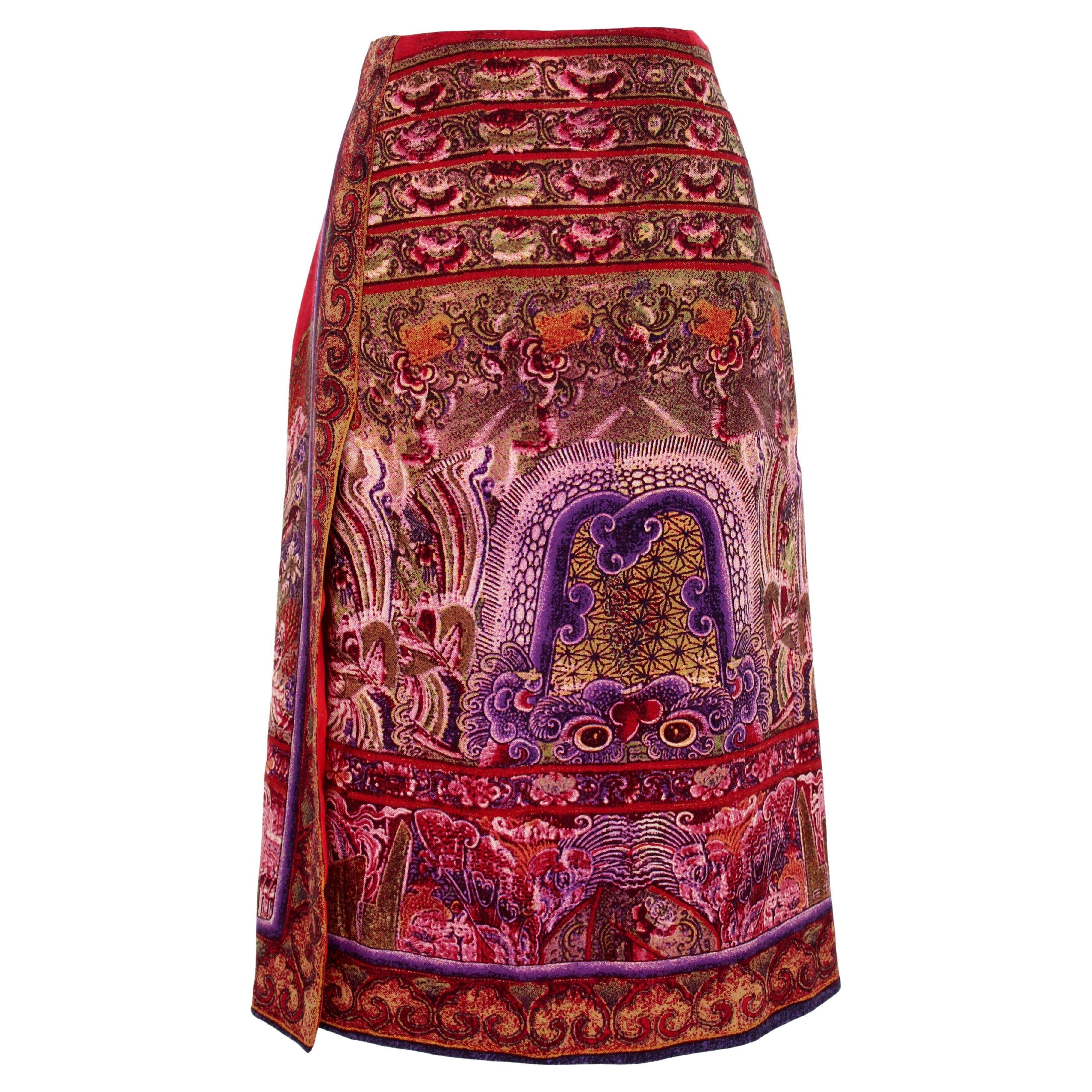 Etro Bordeaux Floral Wrap Skirt