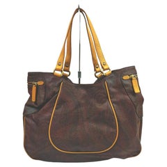 Etro women's shopper bag in canvas with logo Ecru'-Bordeaux