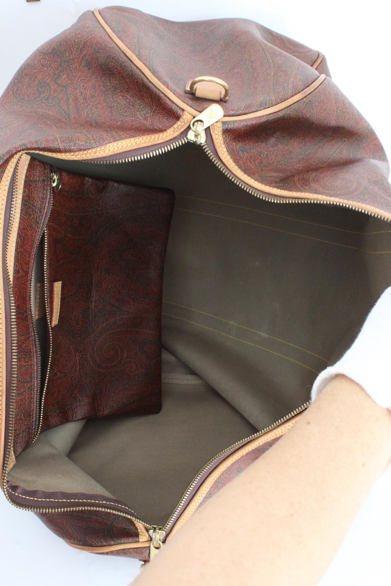 Etro Boston Brown Canvas Leather Paisley Luggage Duffle Bag Vinatge 1995 7