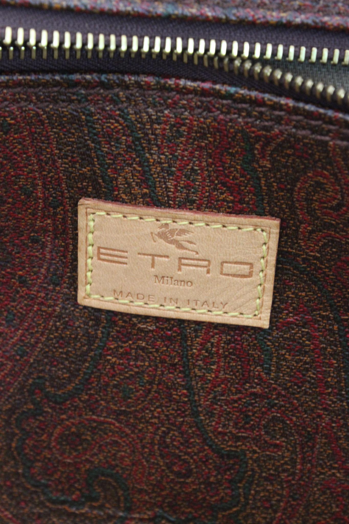 Etro Boston Brown Canvas Leather Paisley Luggage Duffle Bag Vinatge 1995 9