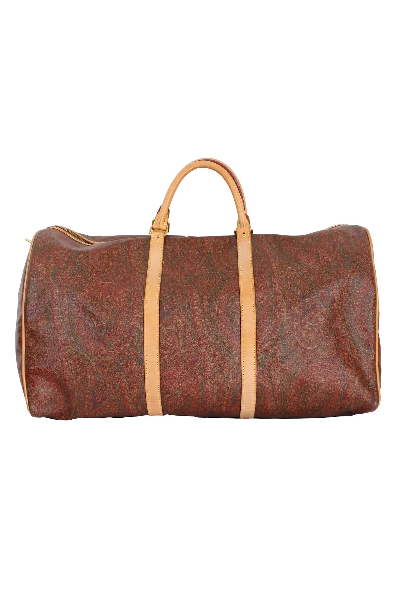 Etro Boston Brown Canvas Leather Paisley Luggage Duffle Bag Vinatge 1995 In Excellent Condition In Brindisi, Bt