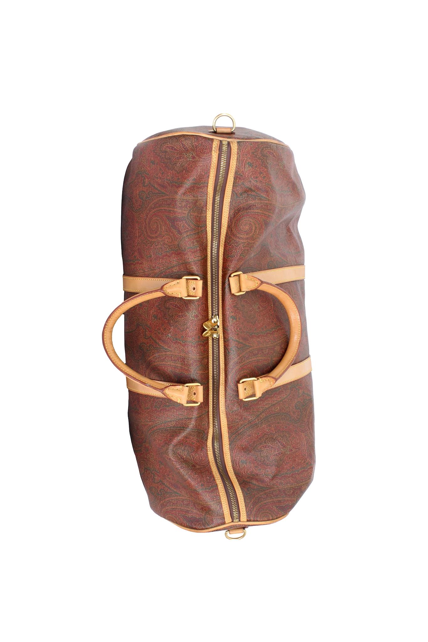 Etro Boston Brown Canvas Leather Paisley Luggage Duffle Bag Vinatge 1995 3