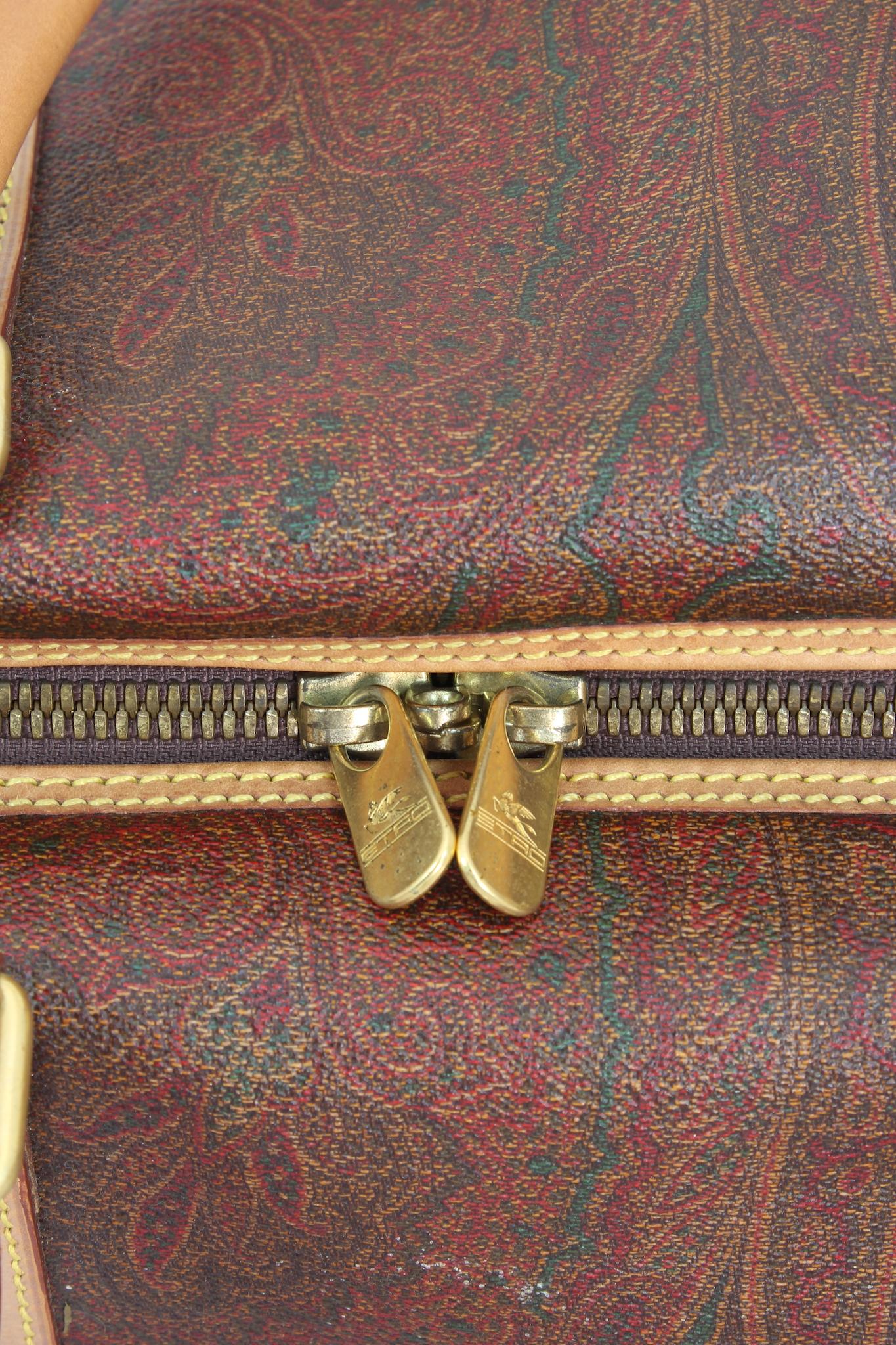Etro Boston Brown Canvas Leather Paisley Luggage Duffle Bag Vinatge 1995 4