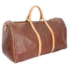 Etro Boston Brown Canvas Leather Paisley Luggage Duffle Bag Vinatge 1995