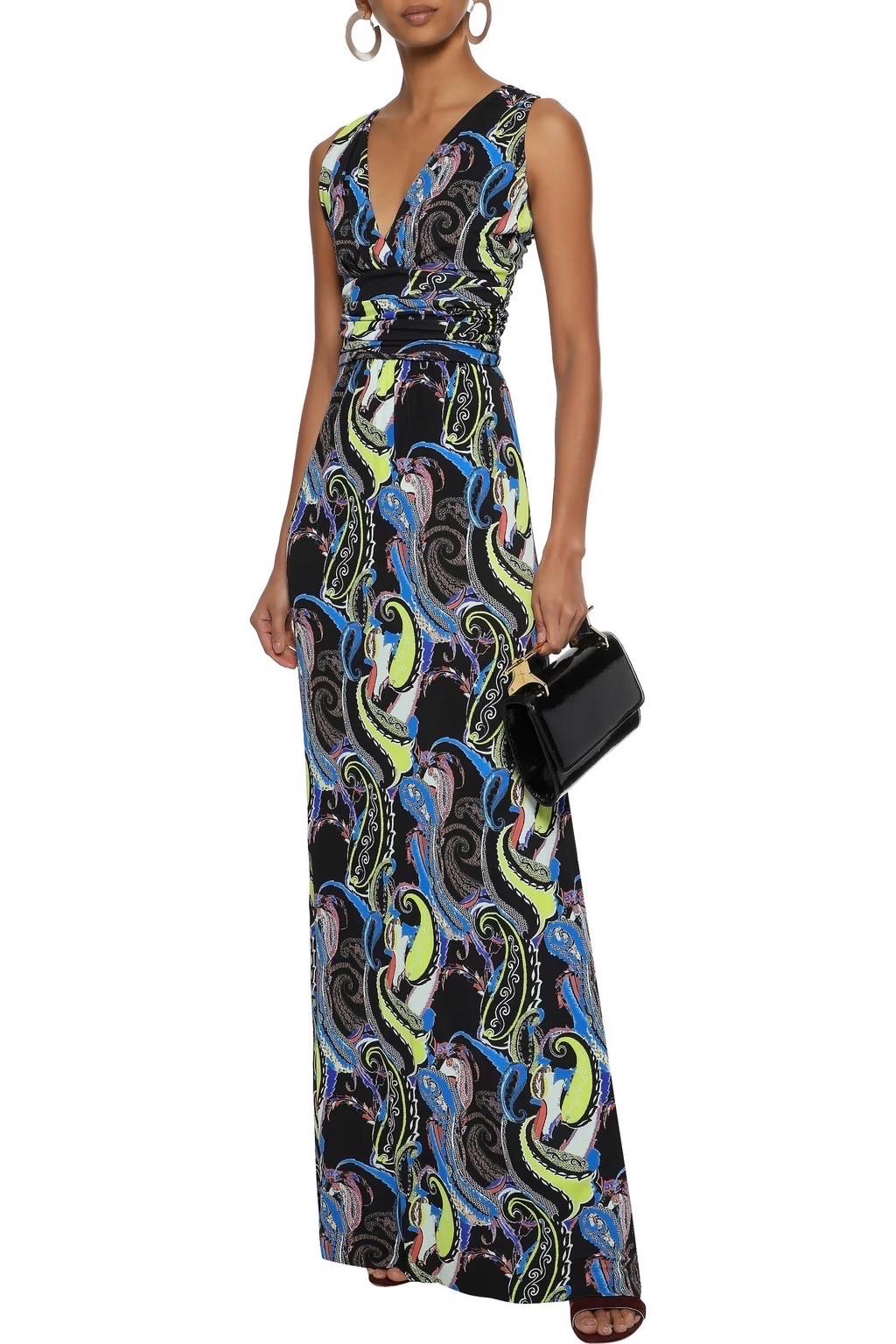 ETRO Impresionante Vestido maxi con estampado de cachemira 44 Negro en venta