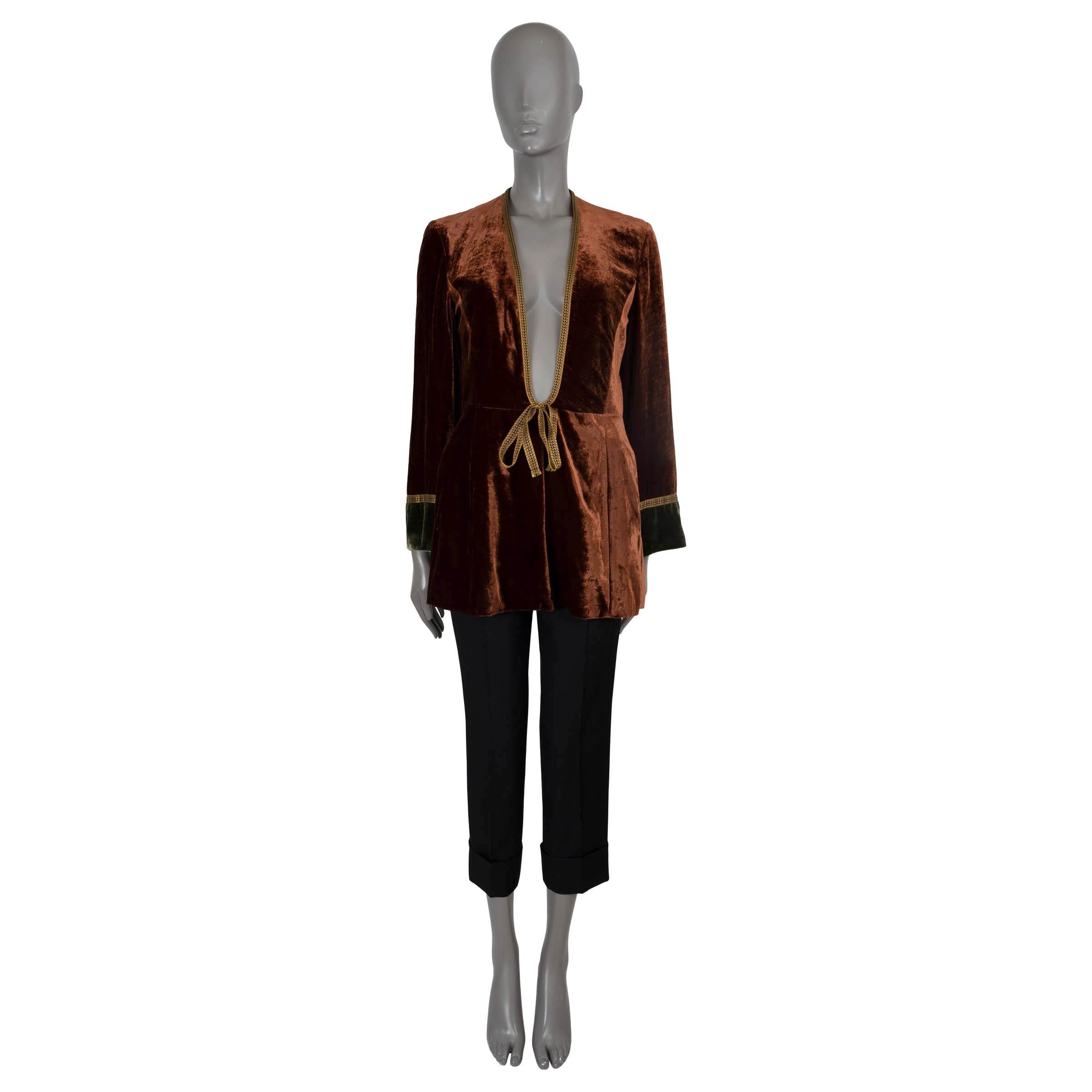 ETRO brown 2019 DERBYSHIRE RIBBON TRIM VELVET Jacket 42 M In Excellent Condition For Sale In Zürich, CH