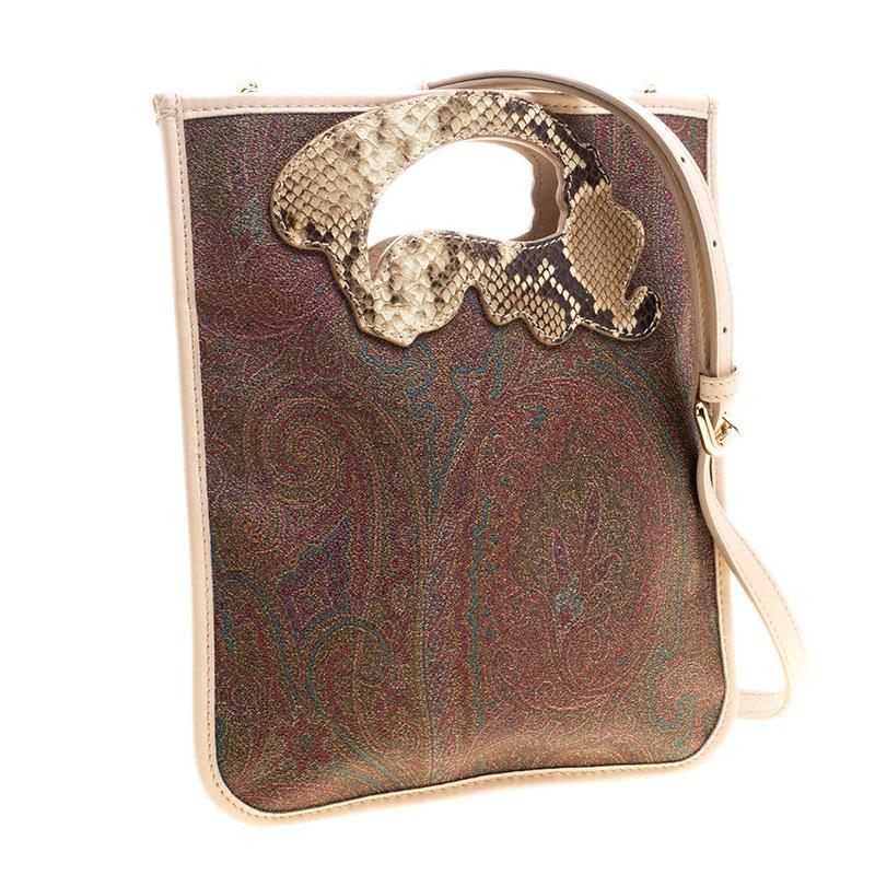 Etro Brown/Beige Paisley Coated Canvas Crossbody Bag In Good Condition In Dubai, Al Qouz 2