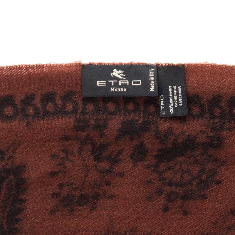 ETRO brown & black PAISLEY cashmere Oblong Scarf Shawl In Excellent Condition In Zürich, CH
