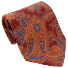 Etro Cravate classique en soie marron et bleu à motifs floraux Paisley