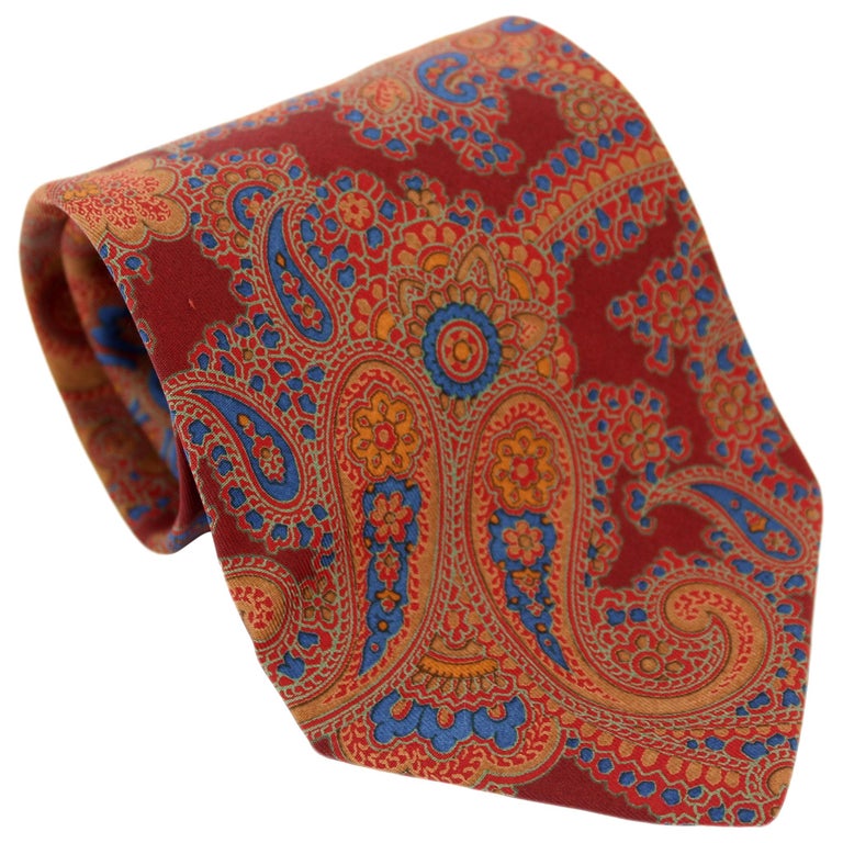 Etro Brown Blue Silk Paisley Floral Classic Tie at 1stDibs