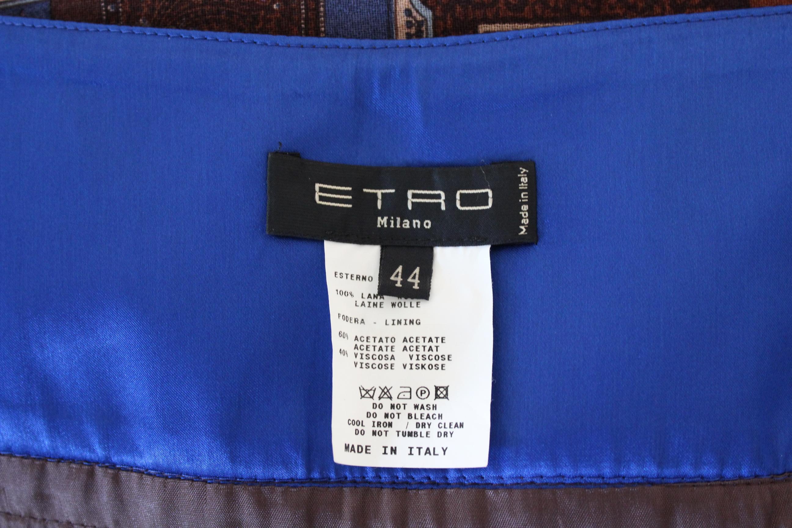Etro Brown Blue Wool Paisley Wallet Pencil Long Skirt  1