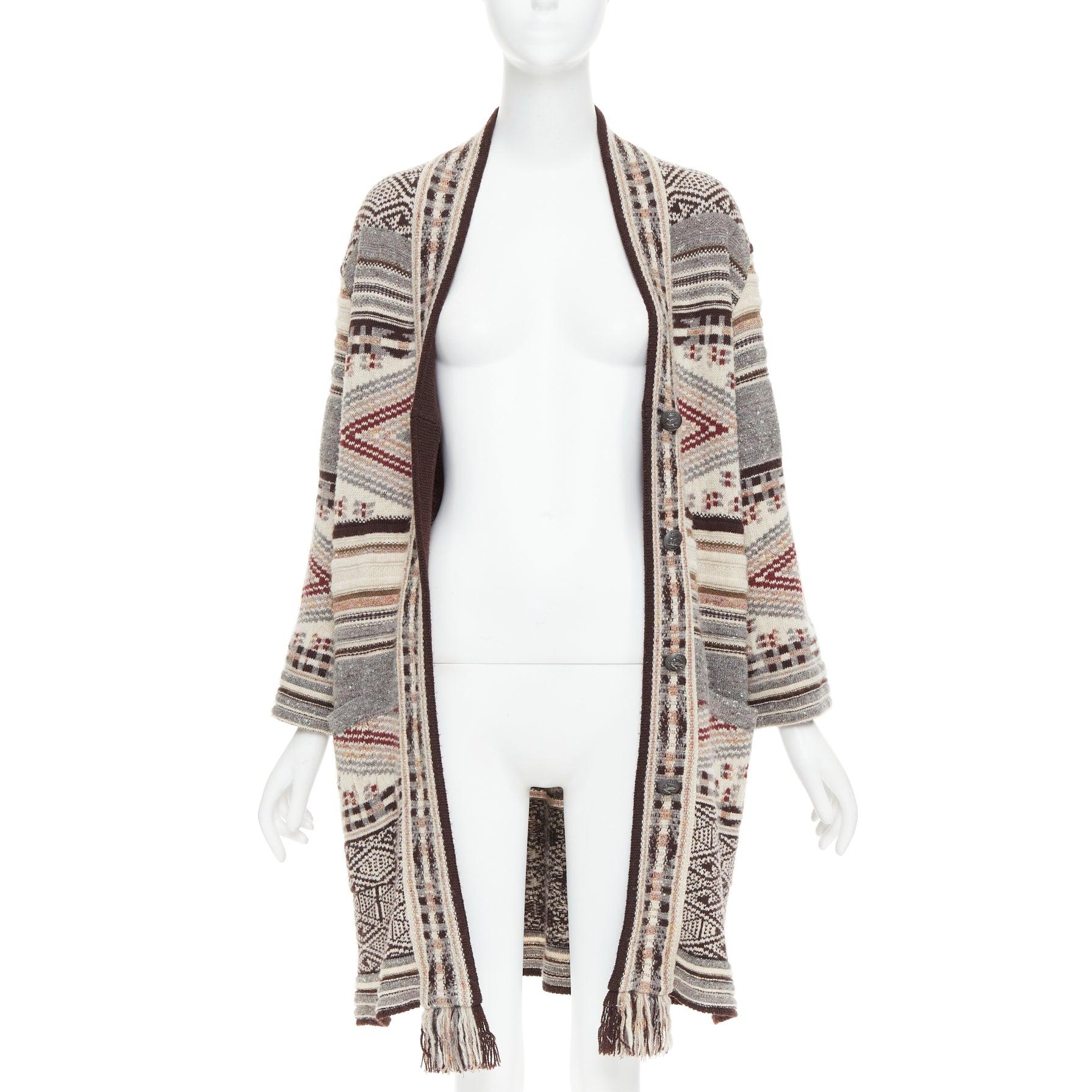 Red ETRO brown burgundy nude wool silk ethnic knit cardigan coat IT40 S For Sale