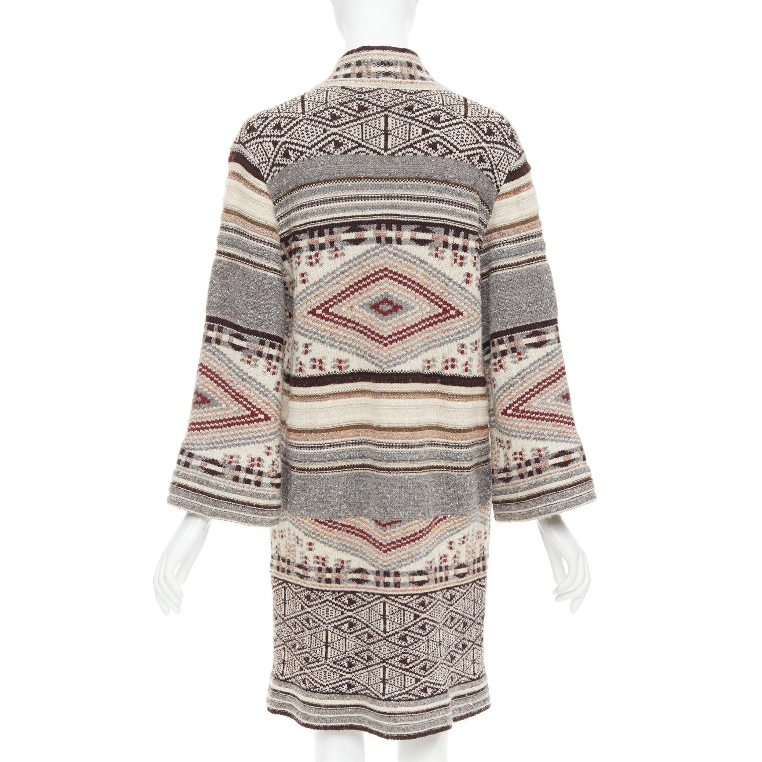 ETRO brown burgundy nude wool silk ethnic knit cardigan coat IT40 S For Sale 1