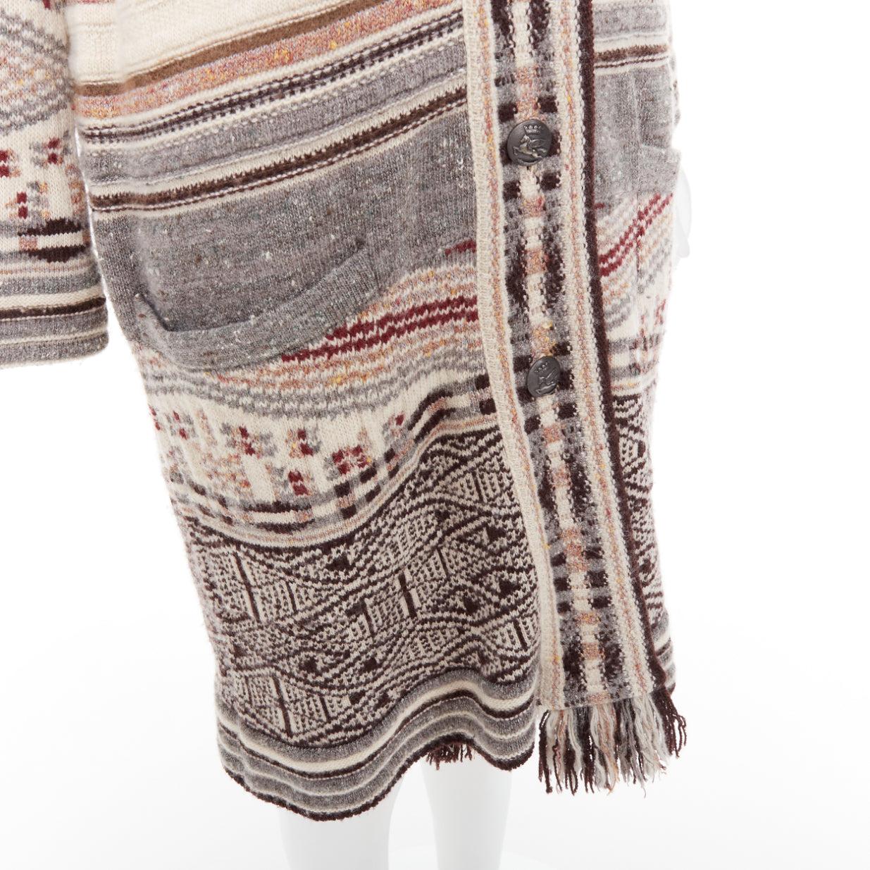 ETRO brown burgundy nude wool silk ethnic knit cardigan coat IT40 S For Sale 3