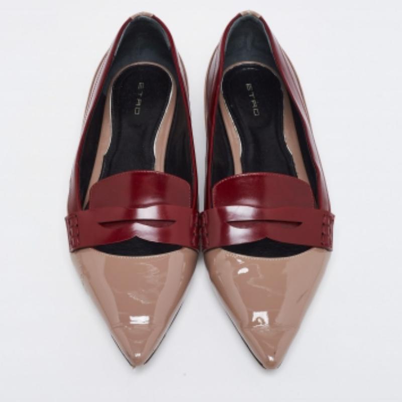 Etro Brown/Burgundy Patent  und Leder  Slip On  Loafers Größe 37 Damen im Angebot