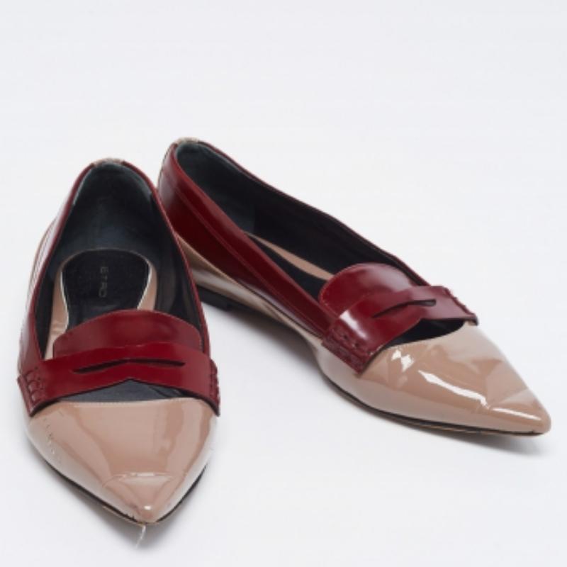 Etro Brown/Burgundy Patent  und Leder  Slip On  Loafers Größe 37 im Angebot 1