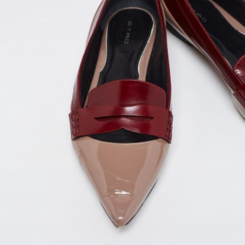 Etro Brown/Burgundy Patent  und Leder  Slip On  Loafers Größe 37 im Angebot 2