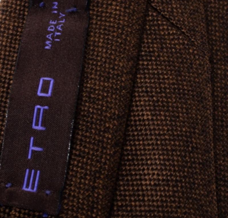 Black Etro Brown Cotton Silk Narrow Tie For Sale