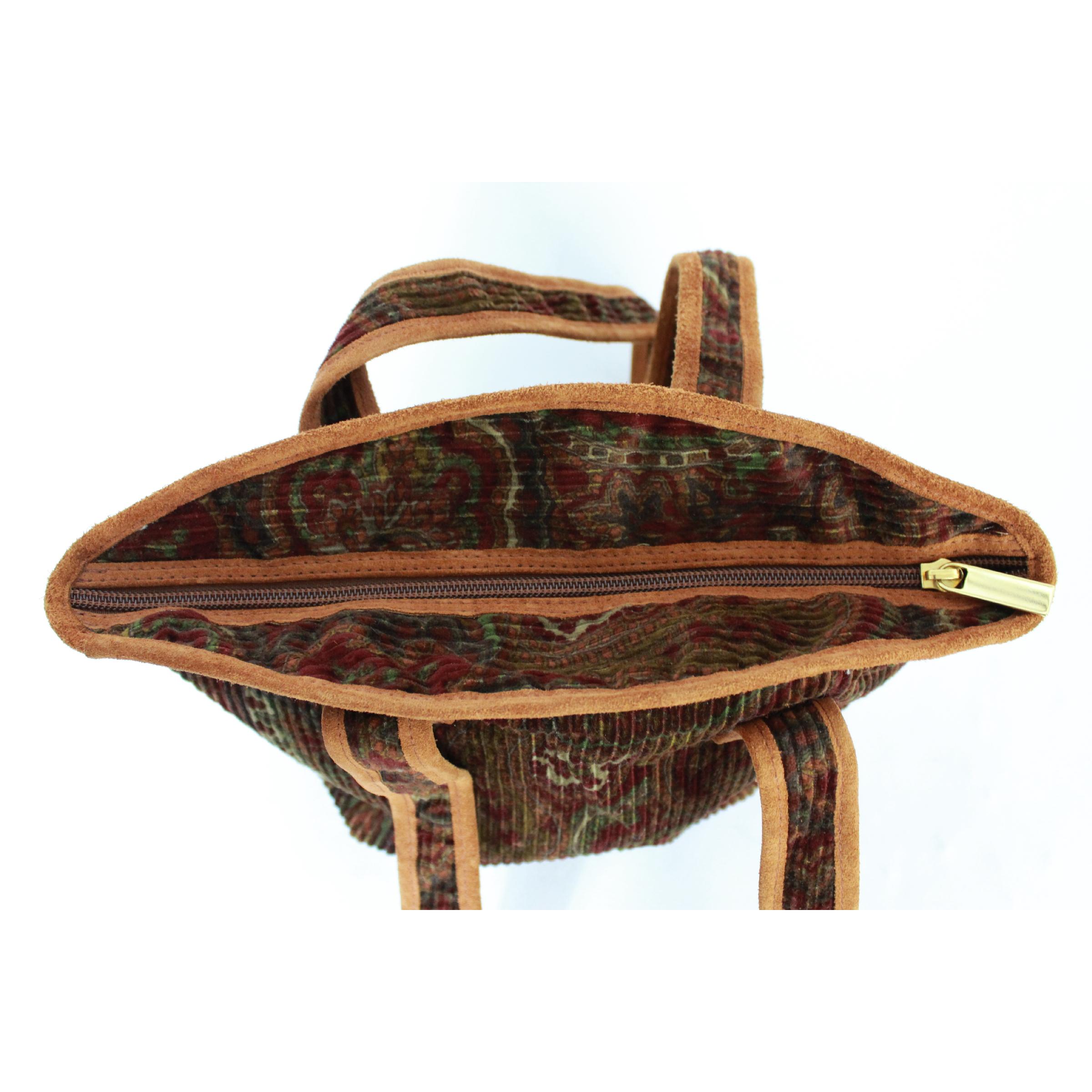 Etro Brown Cotton Velvet Paisley Handbag In Excellent Condition In Brindisi, Bt