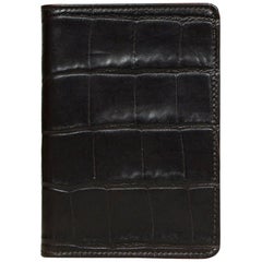 Etro Brown Embossed Crocodile Leather Passport Holder Wallet 