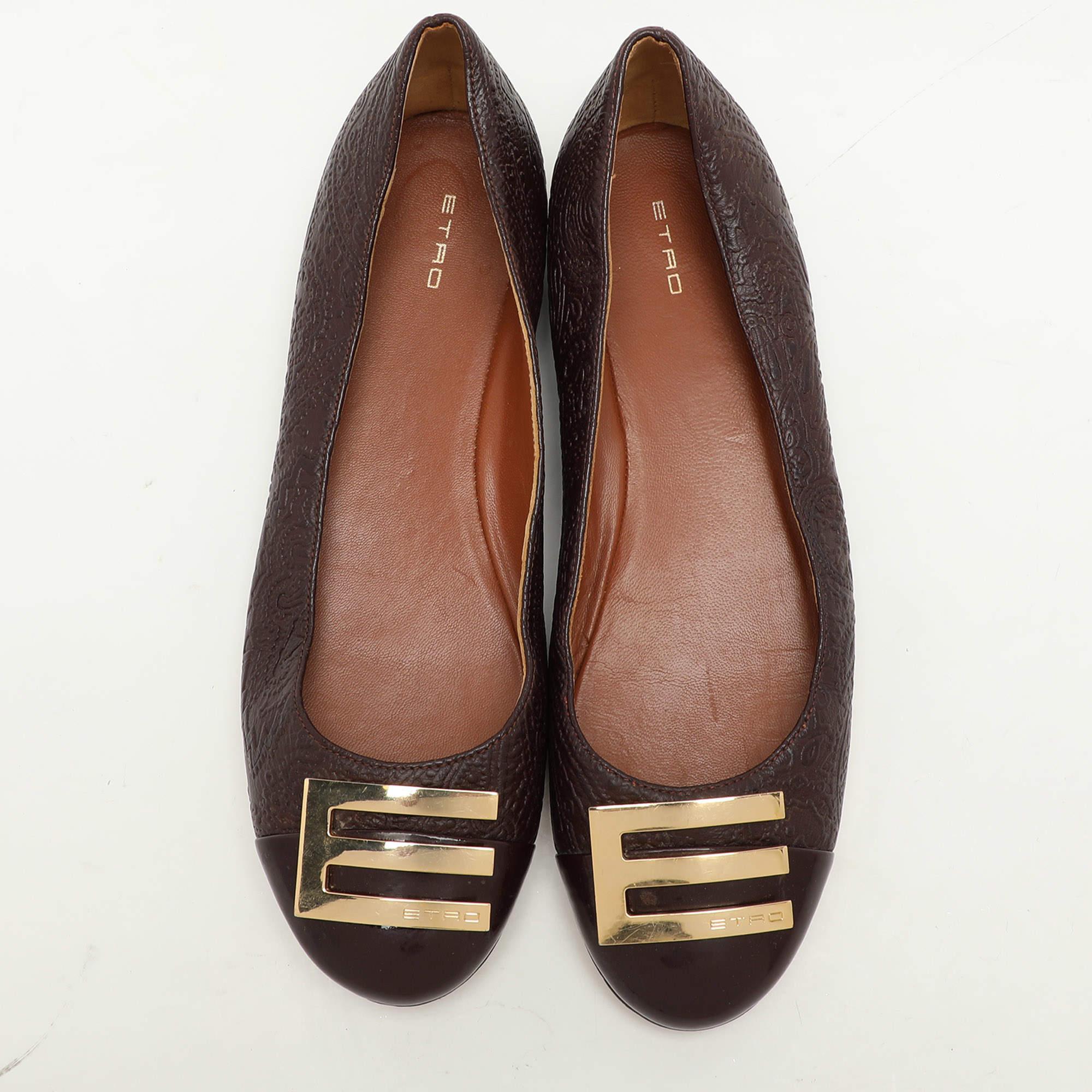 Etro Bailarinas con puntera embellecida en piel repujada marrón Talla 40 Negro en venta