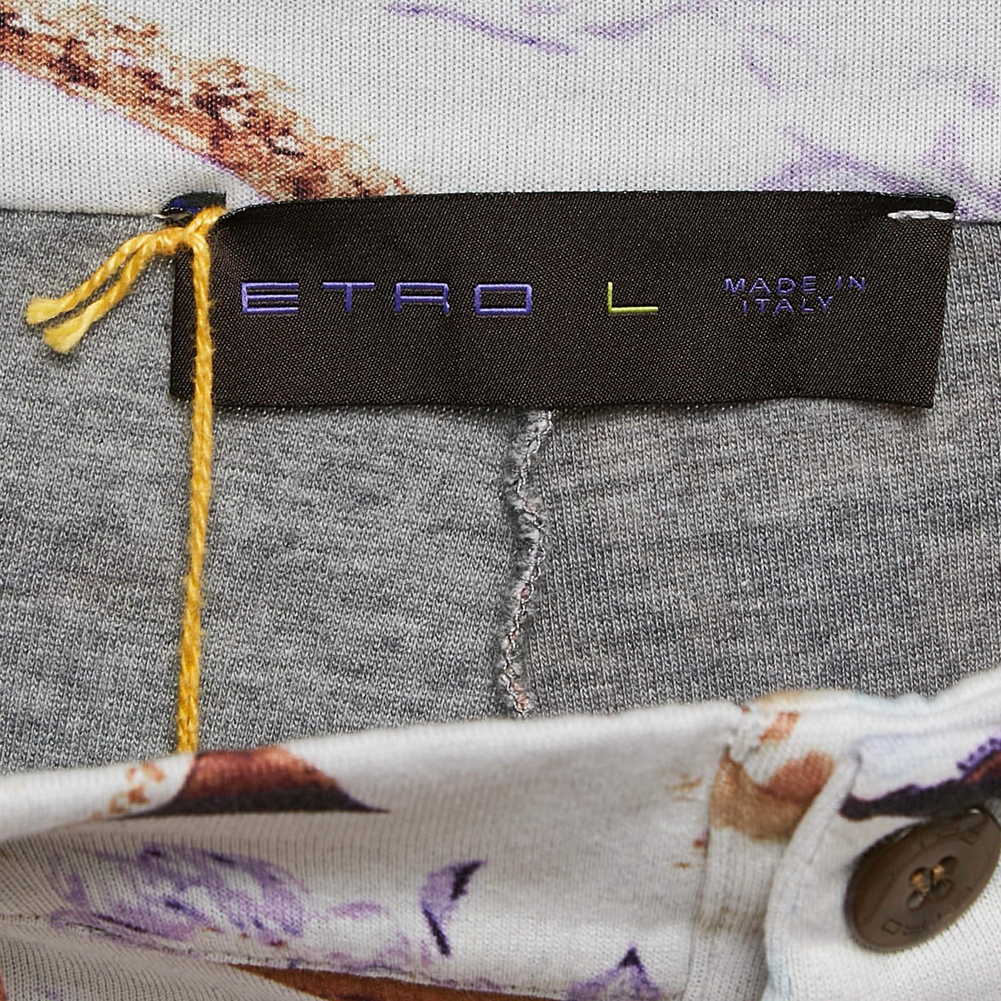 Etro Brown Fish Print Cotton Knit Joggers L In New Condition In Dubai, Al Qouz 2
